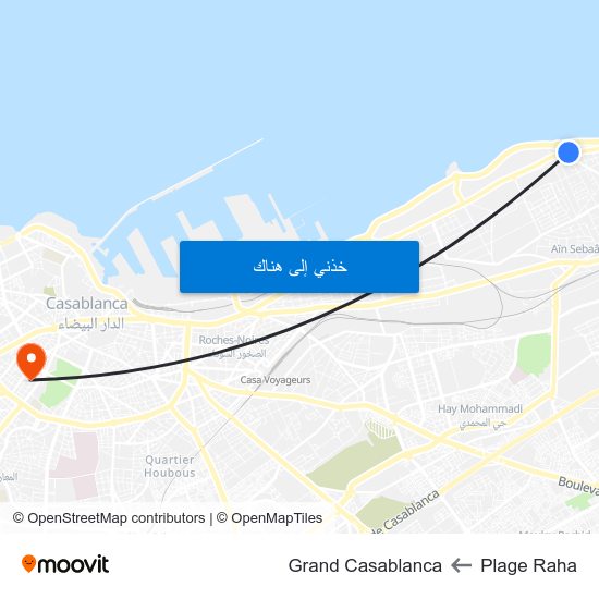 Plage Raha to Grand Casablanca map