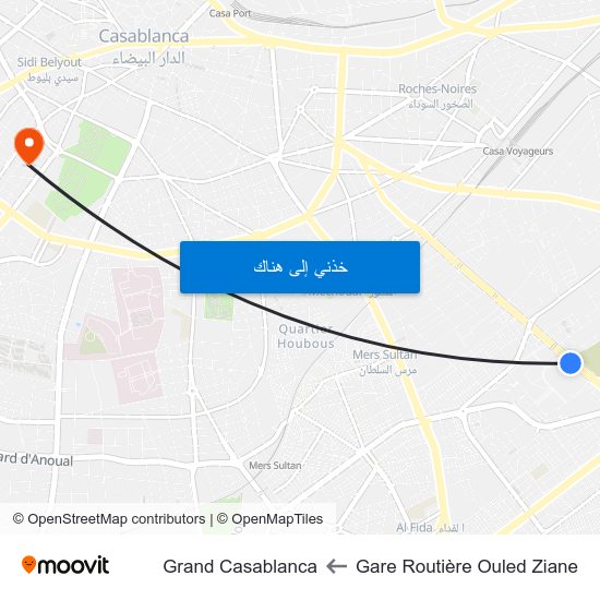 Gare Routière Ouled Ziane to Grand Casablanca map