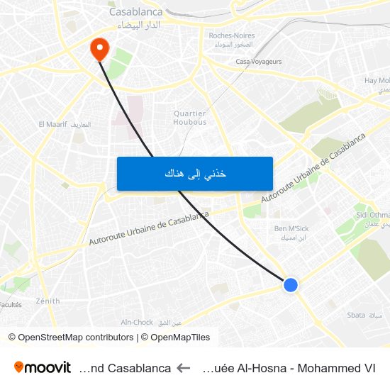 Mosquée Al-Hosna - Mohammed VI to Grand Casablanca map