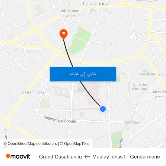 Moulay Idriss I - Gendarmerie to Grand Casablanca map