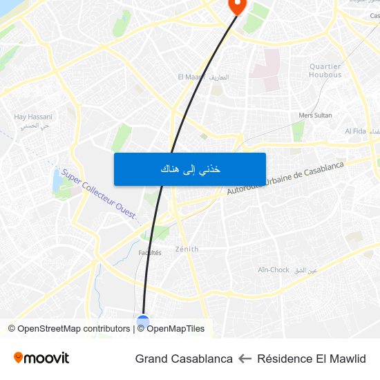 Résidence El Mawlid to Grand Casablanca map