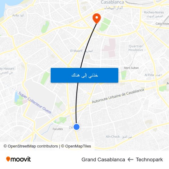 Technopark to Grand Casablanca map