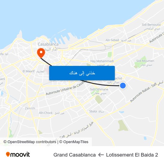 Lotissement El Baida 2 to Grand Casablanca map