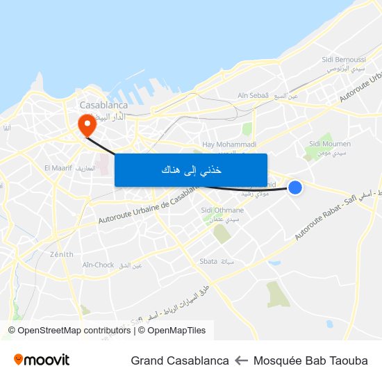Mosquée Bab Taouba to Grand Casablanca map