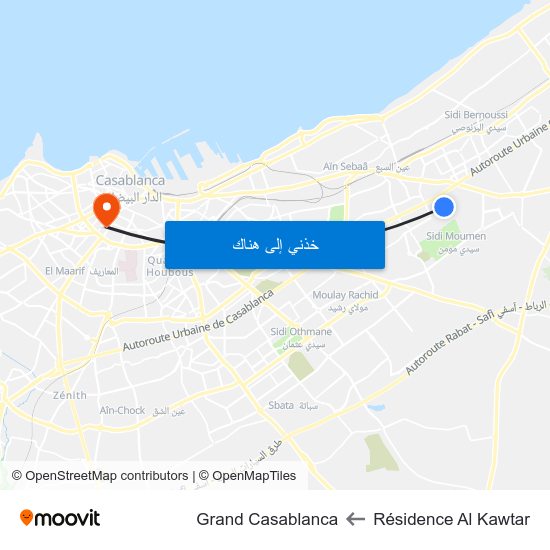 Résidence Al Kawtar to Grand Casablanca map