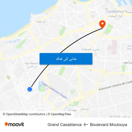 Boulevard Moulouya to Grand Casablanca map