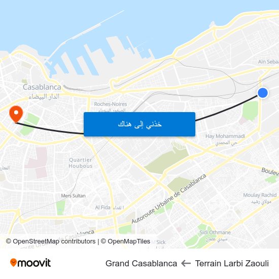 Terrain Larbi Zaouli to Grand Casablanca map