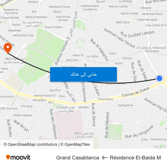 Résidence El-Baida M to Grand Casablanca map