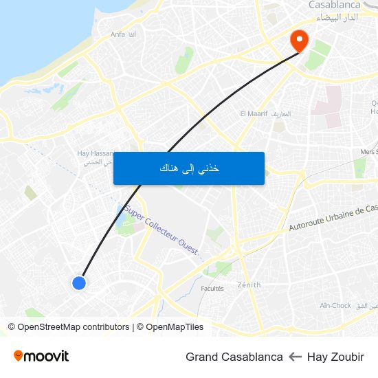 Hay Zoubir to Grand Casablanca map