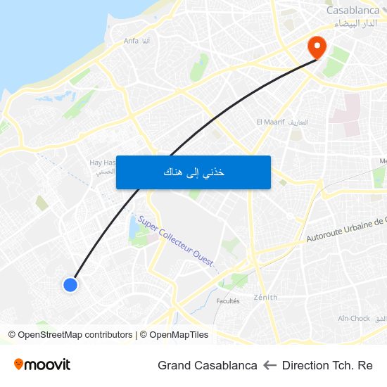 Direction Tch. Re to Grand Casablanca map