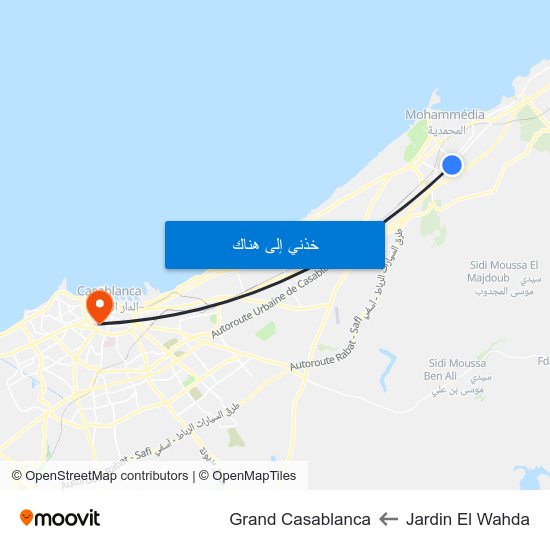 Jardin El Wahda to Grand Casablanca map