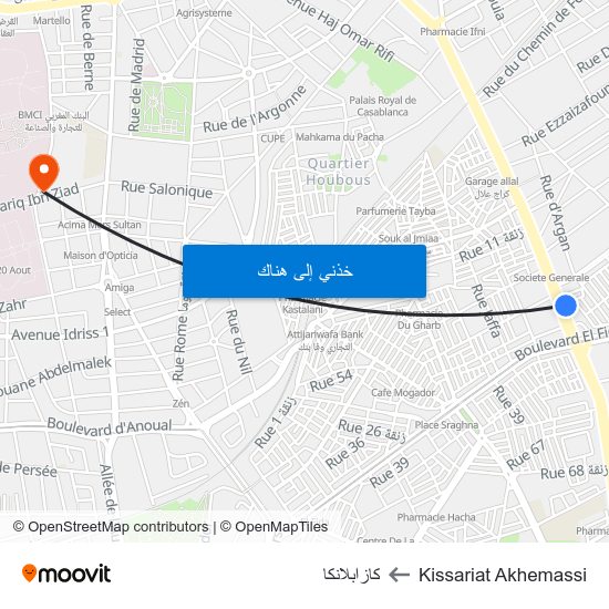 Kissariat Akhemassi to كازابلانكا map