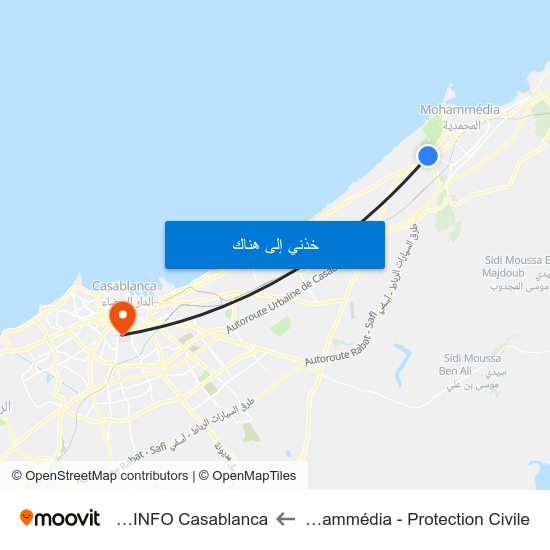 Mohammédia - Protection Civile to SUPINFO Casablanca map