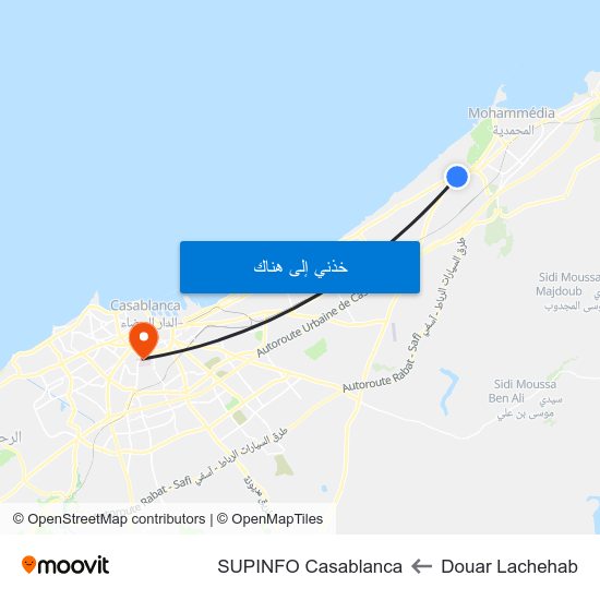 Douar Lachehab to SUPINFO Casablanca map