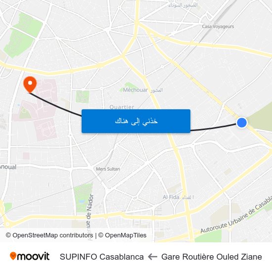 Gare Routière Ouled Ziane to SUPINFO Casablanca map