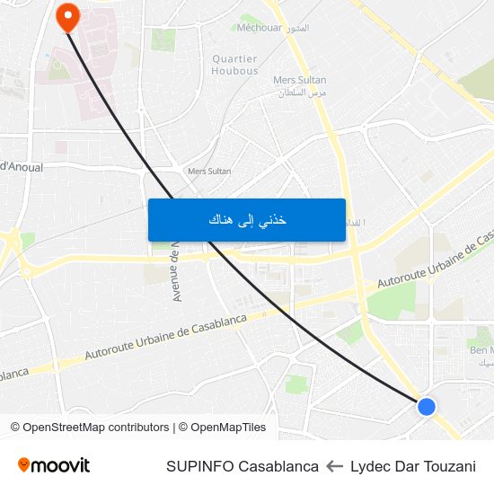 Lydec Dar Touzani to SUPINFO Casablanca map