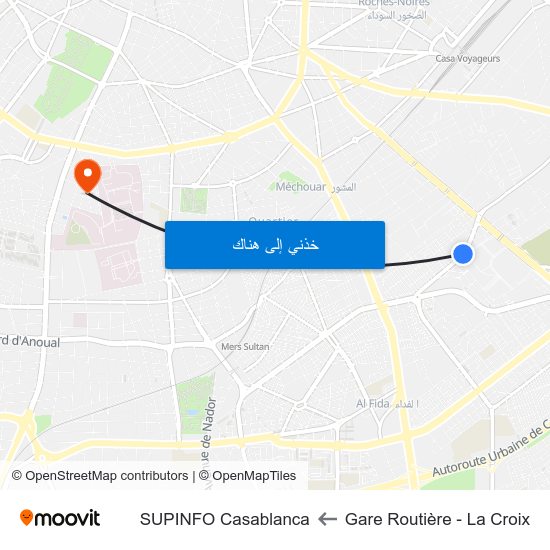 Gare Routière - La Croix to SUPINFO Casablanca map