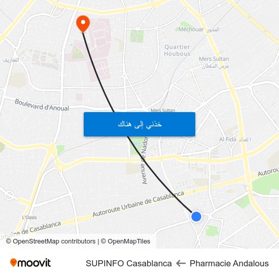 Pharmacie Andalous to SUPINFO Casablanca map