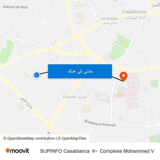 Complexe Mohammed V to SUPINFO Casablanca map