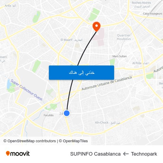 Technopark to SUPINFO Casablanca map