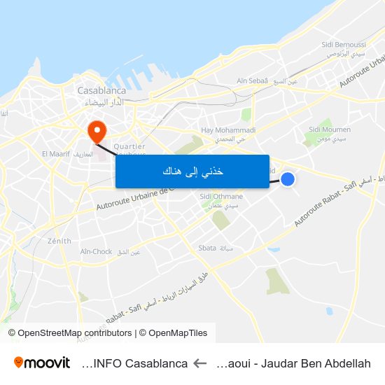 Sahraoui - Jaudar Ben Abdellah to SUPINFO Casablanca map
