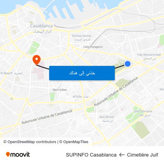 Cimetière Juif to SUPINFO Casablanca map