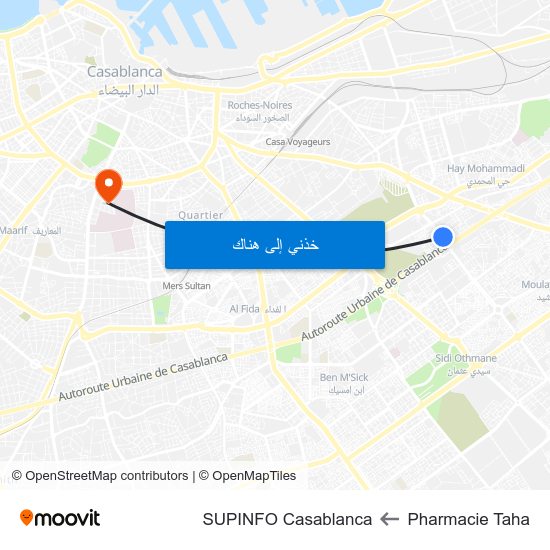 Pharmacie Taha to SUPINFO Casablanca map
