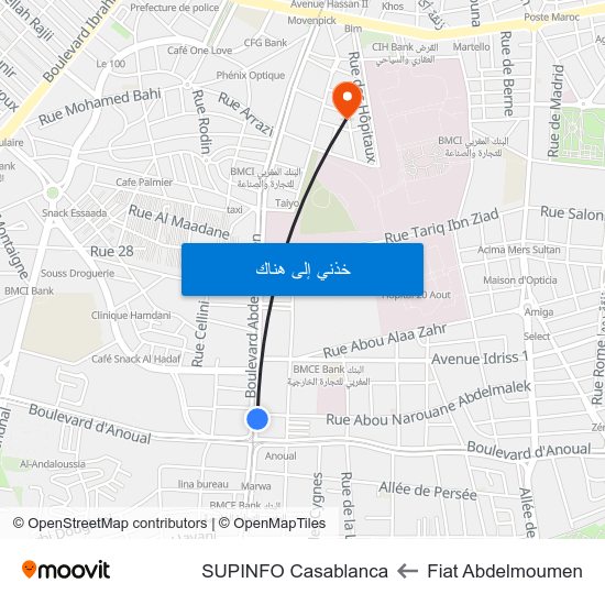 Fiat Abdelmoumen to SUPINFO Casablanca map