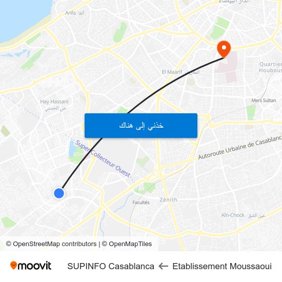 Etablissement Moussaoui to SUPINFO Casablanca map
