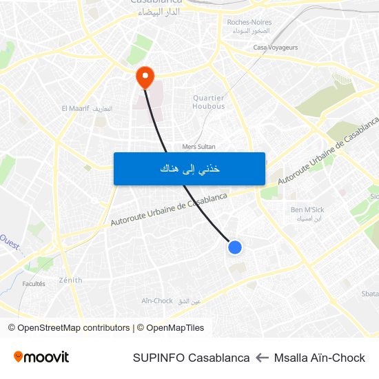 Msalla Aïn-Chock to SUPINFO Casablanca map