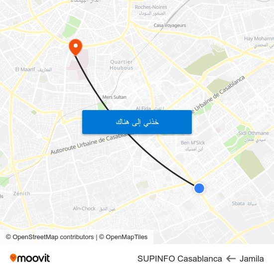 Jamila to SUPINFO Casablanca map