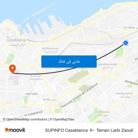 Terrain Larbi Zaouli to SUPINFO Casablanca map