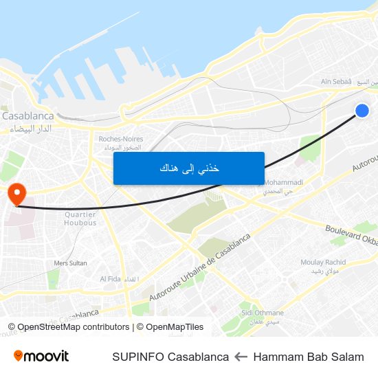 Hammam Bab Salam to SUPINFO Casablanca map