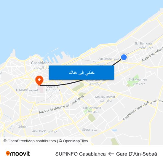 Gare D'Aïn-Sebaâ to SUPINFO Casablanca map