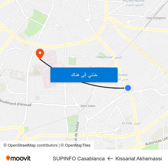 Kissariat Akhemassi to SUPINFO Casablanca map