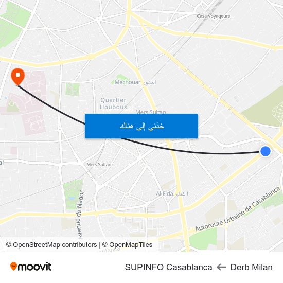 Derb Milan to SUPINFO Casablanca map