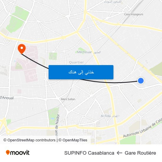 Gare Routière to SUPINFO Casablanca map