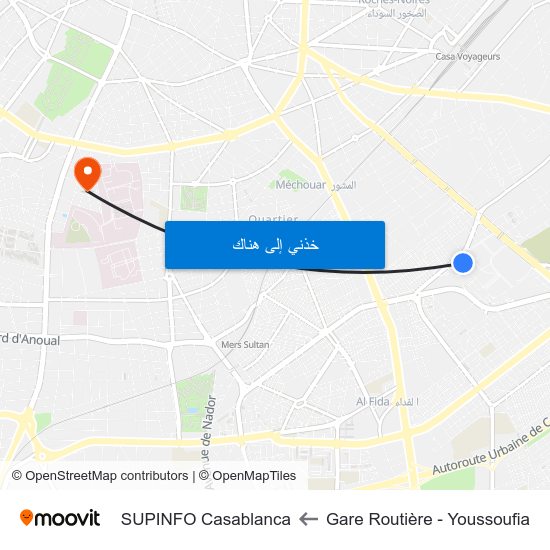 Gare Routière - Youssoufia to SUPINFO Casablanca map