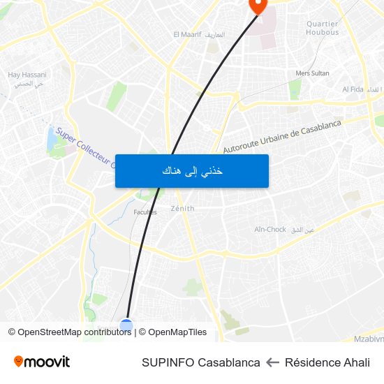 Résidence Ahali to SUPINFO Casablanca map