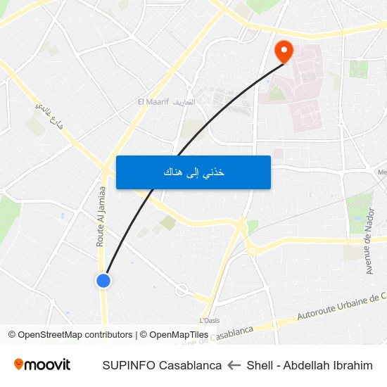 Shell - Abdellah Ibrahim to SUPINFO Casablanca map