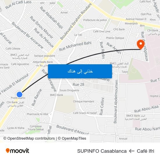 Café Ifri to SUPINFO Casablanca map