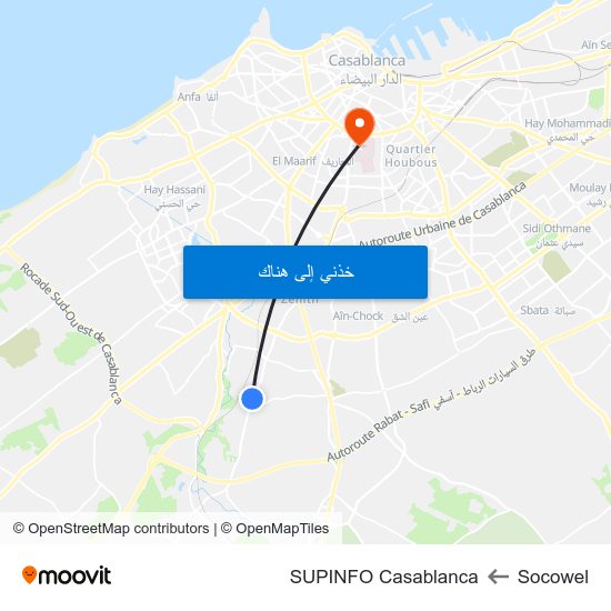 Socowel to SUPINFO Casablanca map