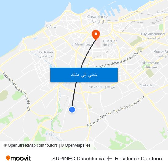 Résidence Dandoun to SUPINFO Casablanca map