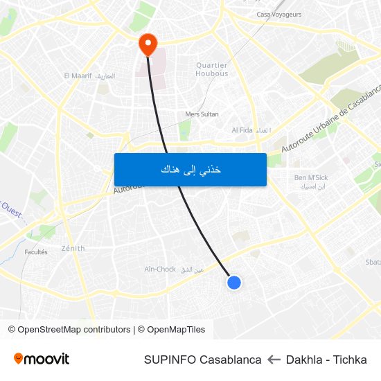 Dakhla - Tichka to SUPINFO Casablanca map