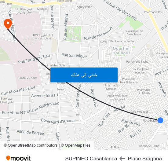 Place Sraghna to SUPINFO Casablanca map