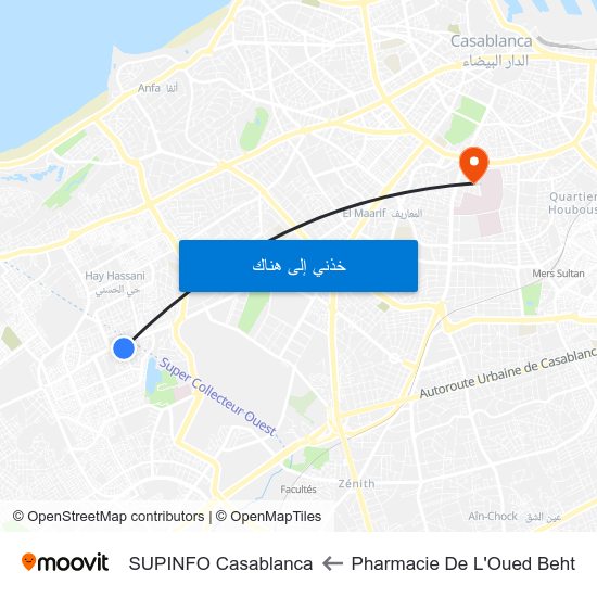 Pharmacie De L'Oued Beht to SUPINFO Casablanca map