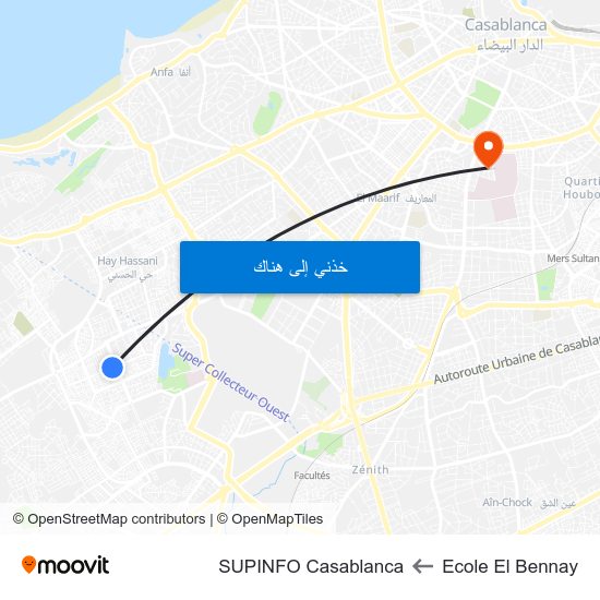Ecole El Bennay to SUPINFO Casablanca map