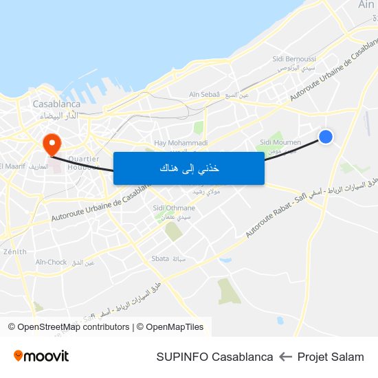 Projet Salam to SUPINFO Casablanca map