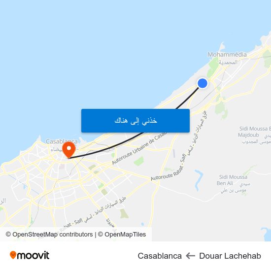 Douar Lachehab to Casablanca map