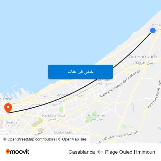 Plage Ouled Hmimoun to Casablanca map